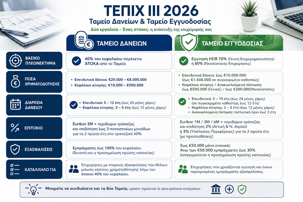 ΤΕΠΙΧ ΙΙΙ 2026 – Ταμείο Δανείων και Ταμείο Εγγυοδοσίας για επιχειρήσεις